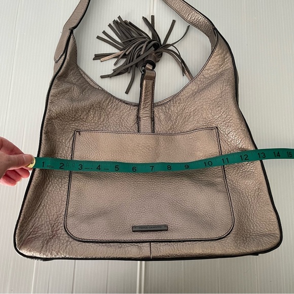 Vince Camuto Metallic Gray Pebbled Leather Shoulder Bag Purse - Picture 10 of 14
